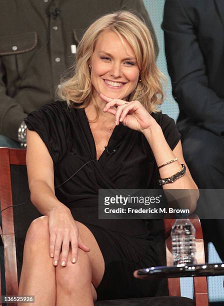 Actress Laura Allen speaks onstage during the "Awake" panel during the NBCUniversal portion of the 2012 Winter TCA Tour at The Langham Huntington...