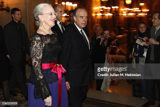 Queen Margrethe of Denmark and French Minister for Culture Frederic Mitterrand attend 'Napoli' Premiere by Danish Royal Ballet at Opera Garnier on...