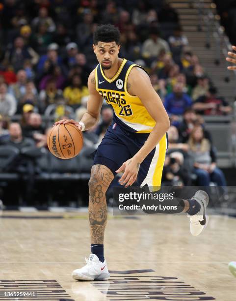 Jeremy Lamb of the Indiana Pacers against the Detroit Pistons at Gainbridge Fieldhouse on December 16, 2021 in Indianapolis, Indiana. NOTE TO USER:...