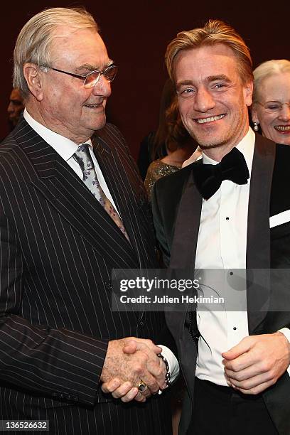 Prince Consort Henrik of Denmark and Nikolaj Hubbe attend 'Napoli' Premiere by Danish Royal Ballet at Opera Garnier on January 6, 2012 in Paris,...