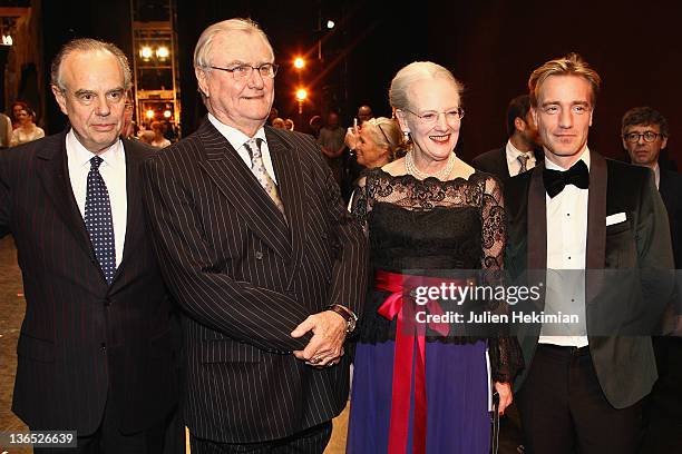 French Minister for Culture Frederic Mitterrand, Prince Consort Henrik of Denmark, Queen Margrethe of Denmark and Nikolaj Hubbe attend 'Napoli'...