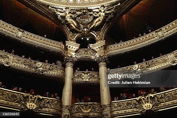 General ambiance of atmosphere of the 'Napoli' Premiere by Danish Royal Ballet at Opera Garnier on January 6, 2012 in Paris, France.