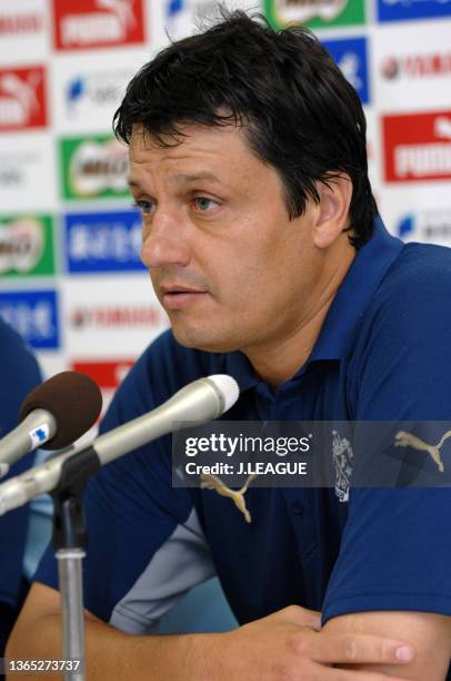 Head coach Adilson Batista of Jubilo Iwata attends a press conference after the J.League J1 match between Jubilo Iwata and Omiya Ardija at Yamaha...