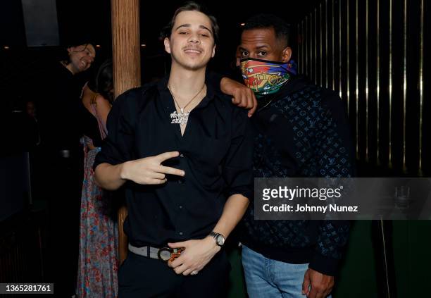 Kai and DJ Whoo Kid attend 50 Cent Hosts Barry Mullineaux's Birthday Party on January 16, 2022 in Miami, Florida.