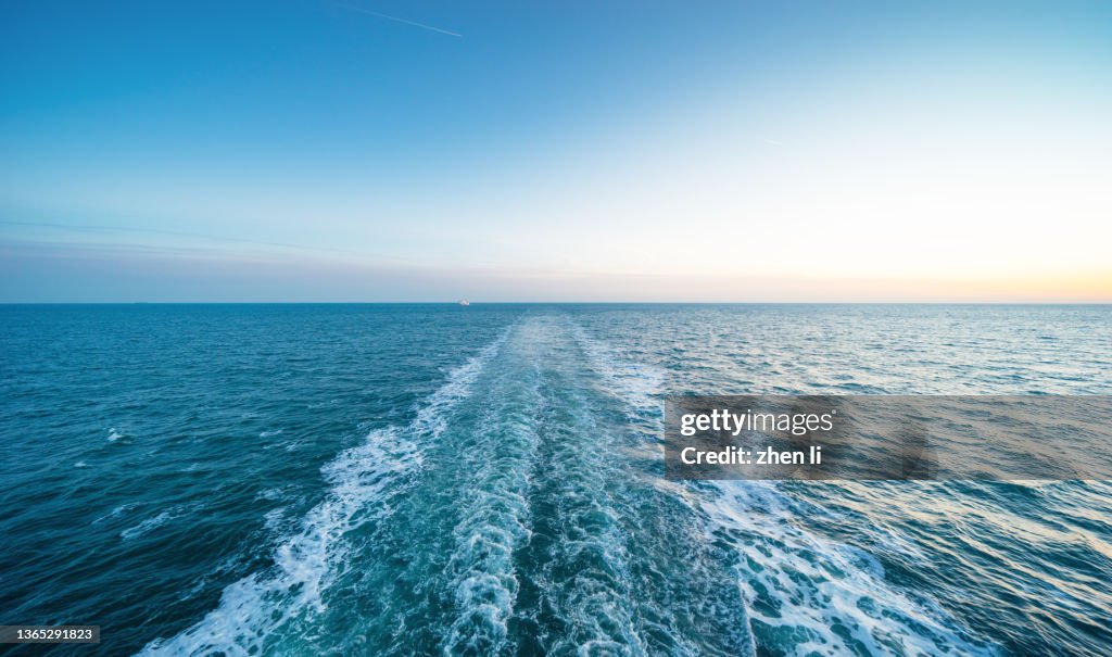 Wake of Large Ship on Open Ocean