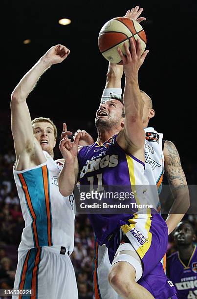 Aaron Bruce of the Kings drives to the basket during the round 14 NBL match between the Sydney Kings and the Gold Coast Blaze at Sydney Entertainment...