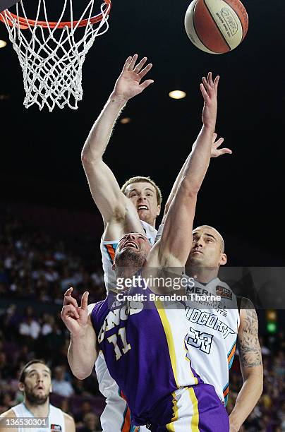 Aaron Bruce of the Kings shoots during the round 14 NBL match between the Sydney Kings and the Gold Coast Blaze at Sydney Entertainment Centre on...