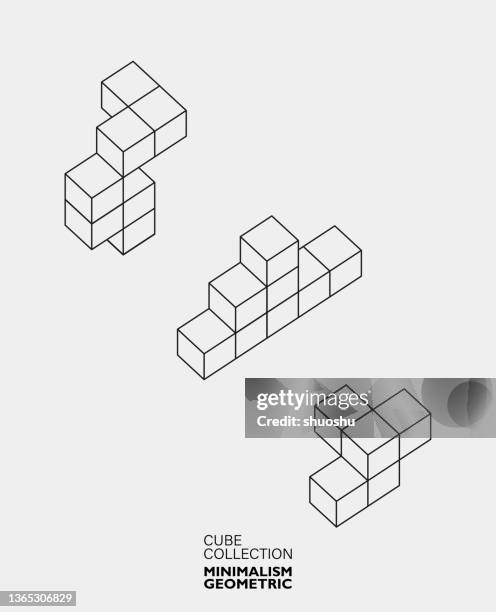 abstract minimalism geometric 3d cube pattern collection - abstract digital cube stock illustrations
