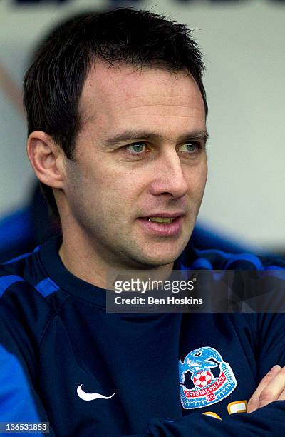 Crystal Palace manager Dougie Freedman looks on prior to the FA Cup sponsored by Budweiser Third Round match between Derby County FC and Crystal...