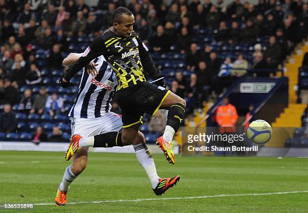 Robert Earnshaw of Cardiff City scores during the FA Cup Third Round match between West Bromwich Albion and Cardiff City at The Hawthorns on January...