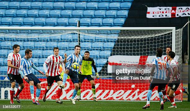 Roy O'Donovan of Coventry City in action during the FA Cup 3rd round match between Coventry City and Southampton at the Ricoh Arena on January 07,...