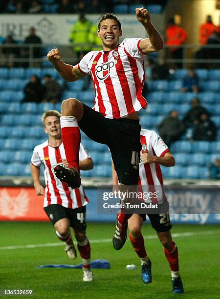 Aaron Martin of Southampton celebrates after scoring his side's second goal during the FA Cup 3rd round match between Coventry City and Southampton...