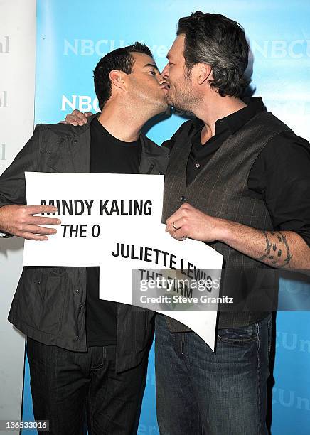 Carson Daly and musician Blake Shelton attends the NBC Universal Winter Tour All-Star Party at The Athenaeum on January 6, 2012 in Pasadena,...