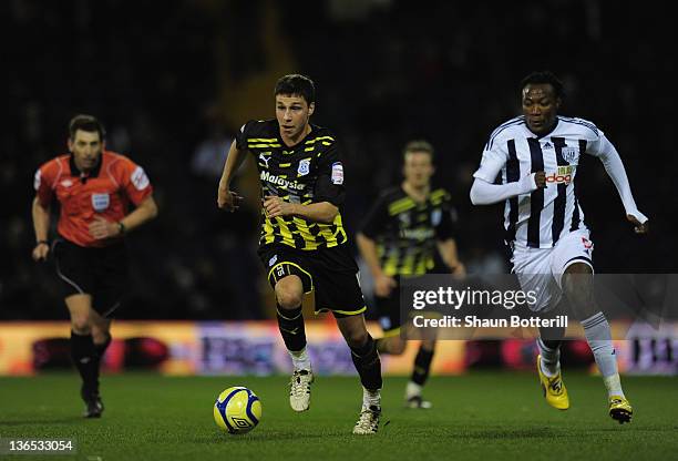 Filip Kiss of Cardiff City breaks with the ball during the FA Cup Third Round match between West Bromwich Albion and Cardiff City at The Hawthorns on...