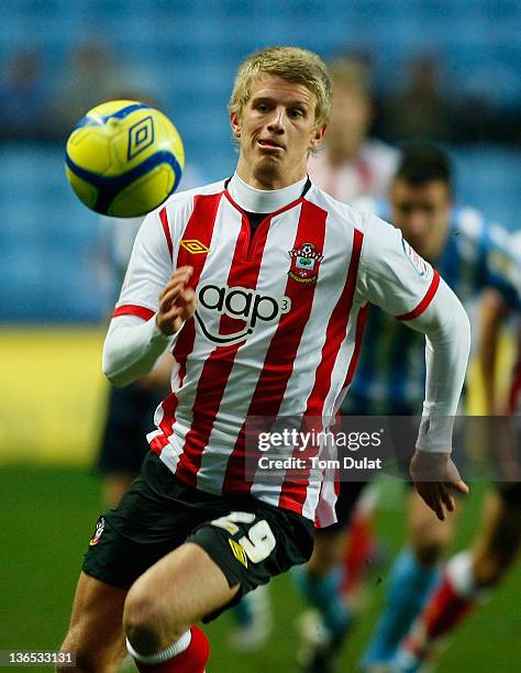 Ryan Doble of Southampton in action during the FA Cup 3rd round match between Coventry City and Southampton at the Ricoh Arena on January 07, 2012 in...