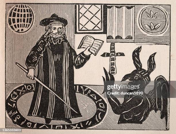 illustrations, cliparts, dessins animés et icônes de faust, docteur john faustus, invoquer le diable, évocation, protégé par la salle de magie - satanic ritual