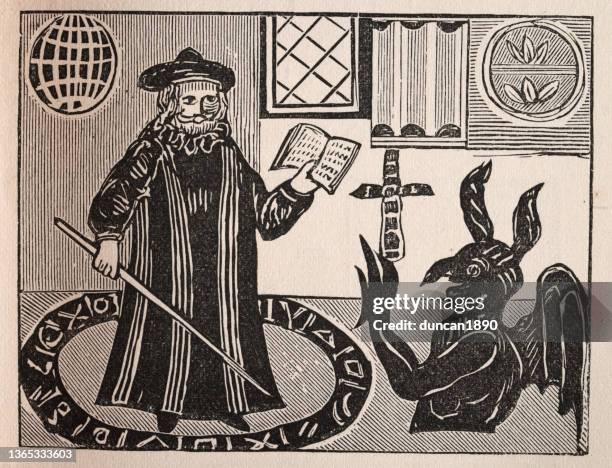 faust, doctor john faustus, summoning the devil, evocation, protected by magic ward - voodoo stock illustrations