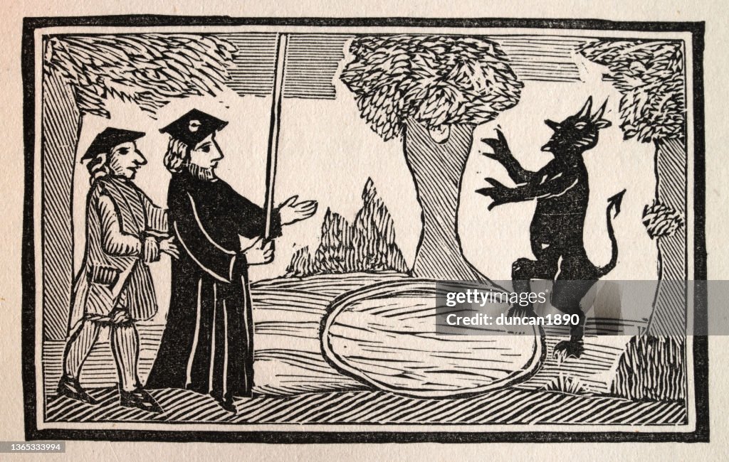 Doctor John Faustus raises the devil, Evil, Black magic ritual, spell