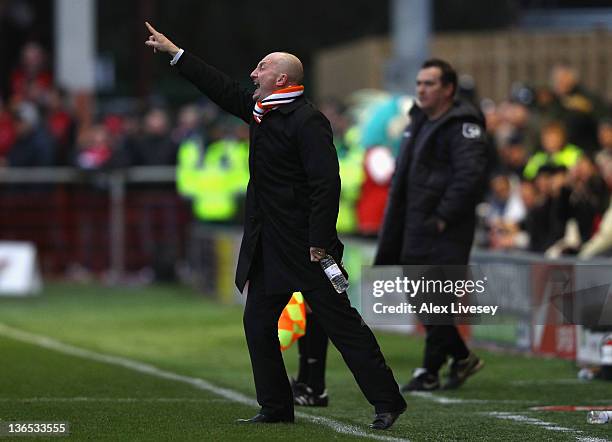 Ian Holloway the manager of Blackpool gives instructions to his players during the FA Cup sponsored by Budweiser third round match between Fleetwood...