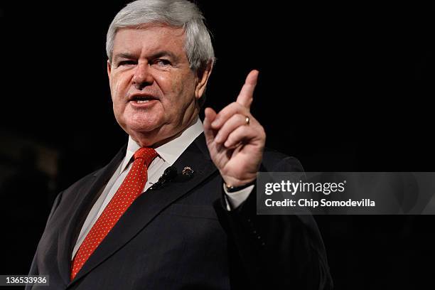 Republican presidential candidate, former Speaker of the House of Representatives Newt Gingrich speaks during a campaign town hall meeting at the...