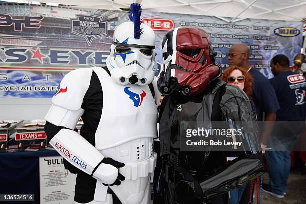 Houston Texans themed "Storm Troopers" pose for a photo outside the stadium prior to the Texans hosting the Cincinnati Bengals during their 2012 AFC...