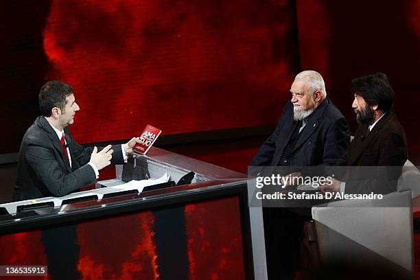 Fabio Fazio, Enzo Bianchi and Massimo Cacciari attend "Che Tempo Che Fa" Italian Tv Show on January 7, 2012 in Milan, Italy.