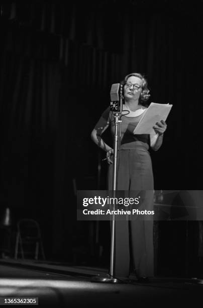 American actress Tallulah Bankhead hosts 'The Big Show' on NBC Radio, USA, circa 1950.