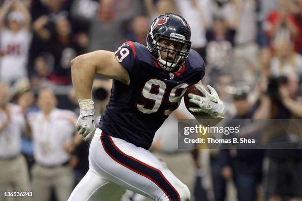 Watt of the Houston Texans returns an interception 29-yards for a touchdown in the second quarter against the Cincinnati Bengals during their 2012...