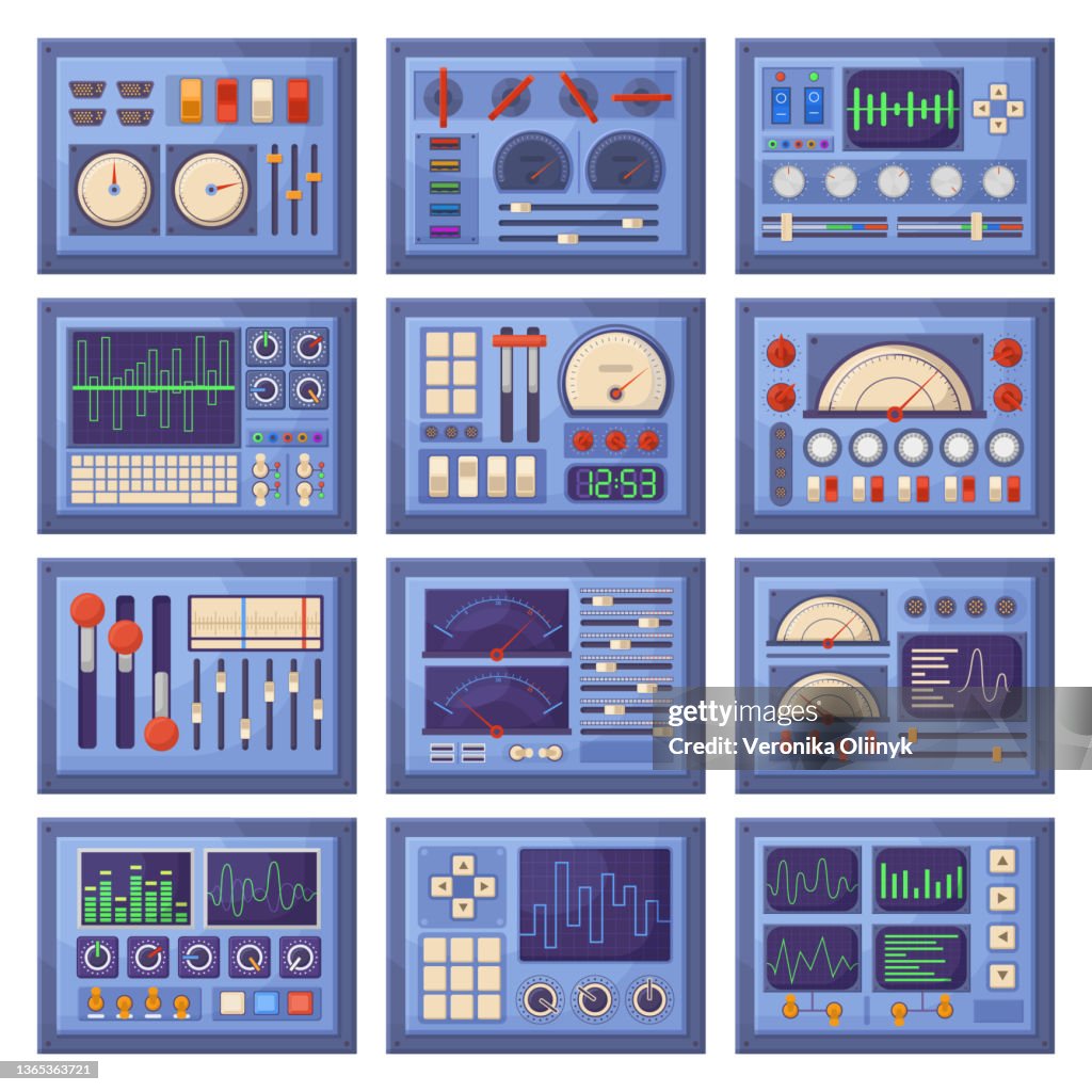 Control Panel Design Buttons Electrical Dashboard Control Panels With Charts Buttons And Tuners ...