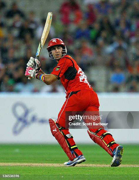 Glenn Maxwell of the Renegades bats during the T20 Big Bash League match between the Melbourne Stars and the Melbourne Renegades at the Melbourne...