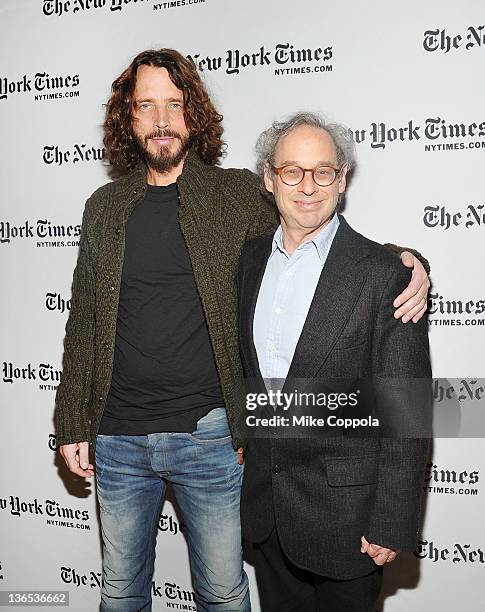 Singer/musician Chris Cornell and Writer Jon Pareles attend the New York Times TimesTalk during the 2012 NY Times Arts & Leisure weekend>> at The...