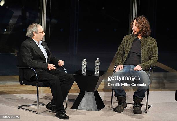 Writer Jon Pareles interviews singer/musician Chris Cornell at the New York Times TimesTalk during the 2012 NY Times Arts & Leisure weekend>> at The...