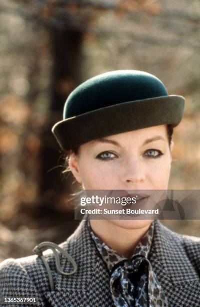 Romy Schneider on the set of 'Bloodline', directed by Terence Young, 1979.