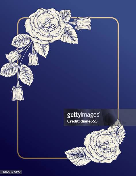 bildbanksillustrationer, clip art samt tecknat material och ikoner med royal blue botanical roses bridal shower invitation template - royal blue