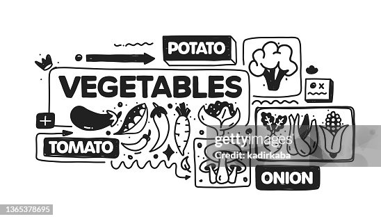 Vegetables object and elements. Vector doodle illustration collection. Hand drawn icon set or banner template Vegetables object and elements. Vector doodle illustration collection. Hand drawn icon set or banner template