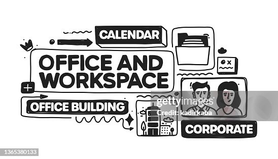 Office and Workspace object and elements. Vector doodle illustration collection. Hand drawn icon set or banner template Office and Workspace object and elements. Vector doodle illustration collection. Hand drawn icon set or banner template