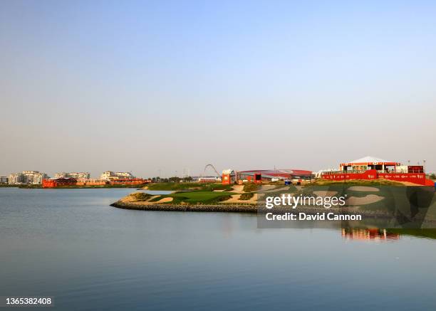 General view of the par 3, 17th hole with the 18th hole behind during a practice round prior to the Abu Dhabi HSBC Championship at Yas Links Golf...