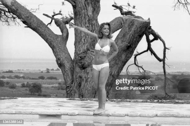 Romy Schneider lors du tournage du film 'La Piscine' le 19 aout 1968 à Saint-Tropez