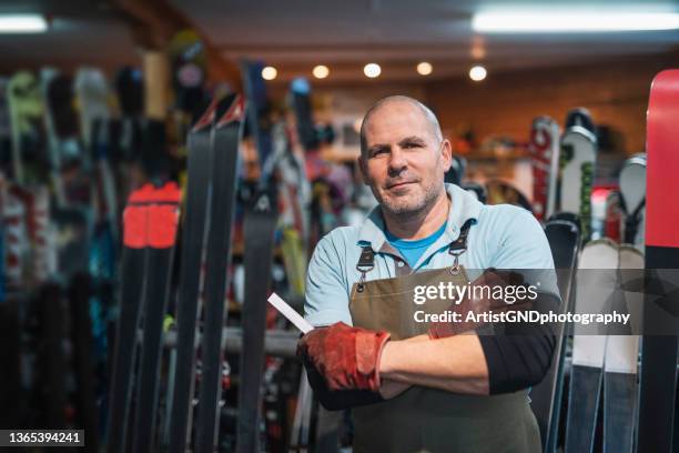 owner of ski retail shop. - skier portrait stock pictures, royalty-free photos & images