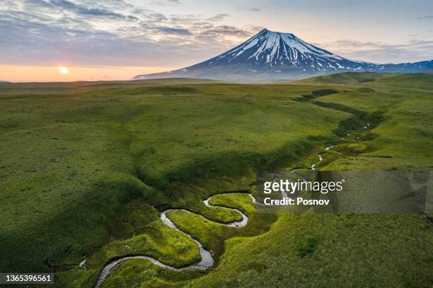vsevidof volcano - aleutian islands stock pictures, royalty-free photos & images