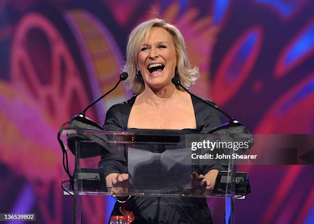 Actress Glenn Close accepts the Career Achievement Award onstage during The 23rd Annual Palm Springs International Film Festival Awards Gala at the...