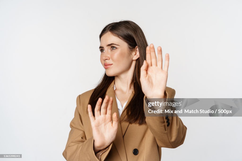 Something Repulsive Embarrassed Woman Turn Away From Something Disgusting Refusing High-Res ...