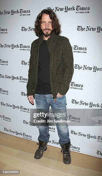 Singer/songwriter Chris Cornell attends the New York Times TimesTalk during the 2012 NY Times Arts & Leisure weekend at The Times Center on January...