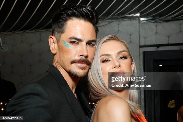 Tom Sandoval and Lala Kent attend the "Vanderpump Rules" Party For LALA Beauty Hosted By Lala Kent at Beauty & Essex on June 30, 2021 in Los Angeles,...