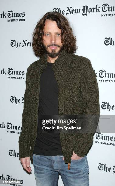 Singer/songwriter Chris Cornell attends the New York Times TimesTalk during the 2012 NY Times Arts & Leisure weekend at The Times Center on January...