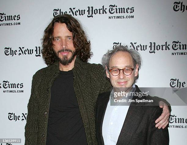 Singer/songwriter Chris Cornell and Jon Pareles attend the New York Times TimesTalk during the 2012 NY Times Arts & Leisure weekend at The Times...