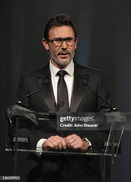 Writer/Director Michel Hazanavicius accepts the the Sonny Bono Visionary Award onstage during The 23rd Annual Palm Springs International Film...