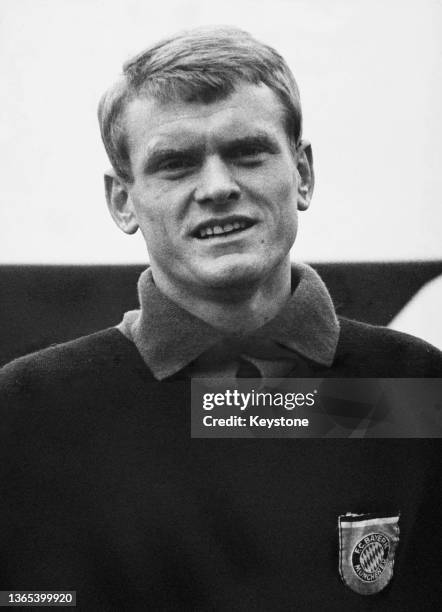 Portrait of German football player Sepp Maier, Goalkeeper for FC Bayern Munich Football Club before the game against Hamburger SV Football Club on...