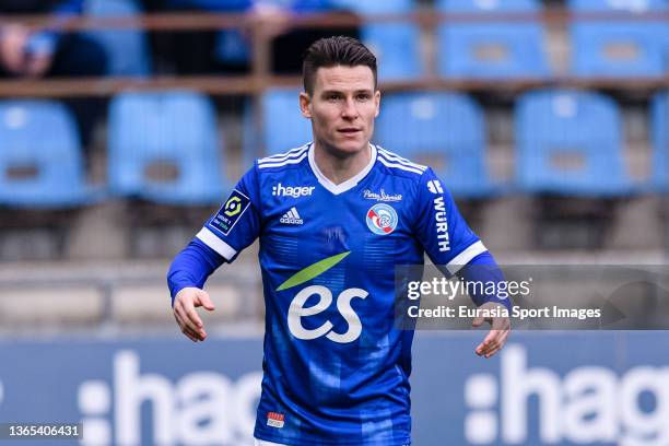 Kévin Gameiro of RC Strasbourg walks in the field during the Ligue 1 Uber Eats match between RC Strasbourg and Montpellier HSC at Stade de la Meinau...