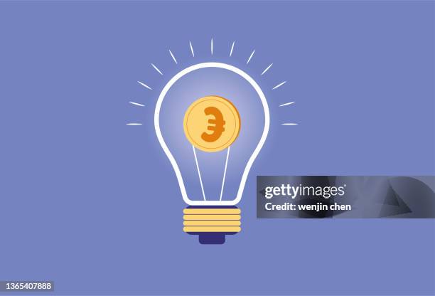 euro in glühbirne - expense stock-grafiken, -clipart, -cartoons und -symbole